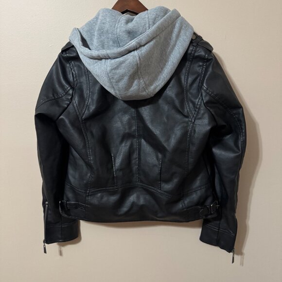 Y2K JouJou Faux Leather Moto Jacket | Detachable Hoodie, Faux Fur Lining (XL) - Picture 2 of 9